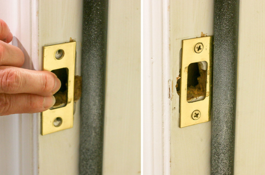 Location of the strike plate on the edge of the door frame