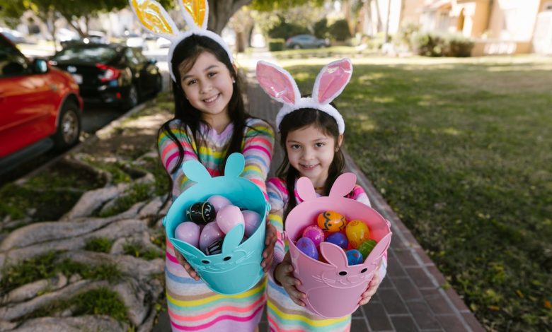 kids with Easter Eggs basket